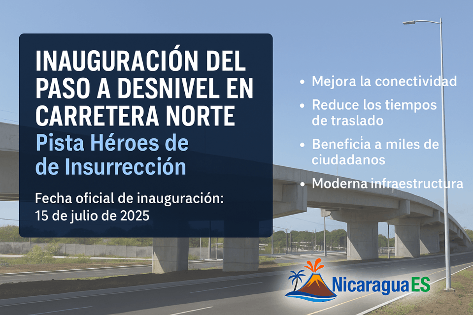 paso a desnivel Carretera Norte Managua, inauguración paso a desnivel Managua, obras viales en Nicaragua, infraestructura Managua 2025, paso a desnivel Pista Héroes de la Insurrección, conectividad vial Managua, proyectos del buen gobierno de Nicaragua, modernización vial Nicaragua, desarrollo urbano Managua, tránsito Managua julio 2025, obras públicas Nicaragua, mejora de la movilidad en Managua, paso a desnivel Managua julio 2025, beneficios paso a desnivel Managua, fecha oficial inauguración paso a desnivel