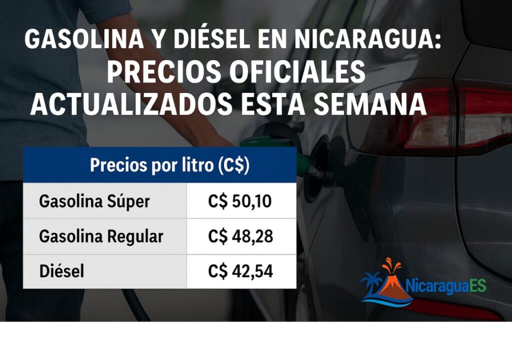 gasolina en nicaragua hoy, precios oficiales combustible, precio gasolina super nicaragua, precio gasolina regular nicaragua, precio diesel nicaragua, precio por litro hoy, variación semanal combustible, economía diaria nicaragua, costos de transporte nicaragua