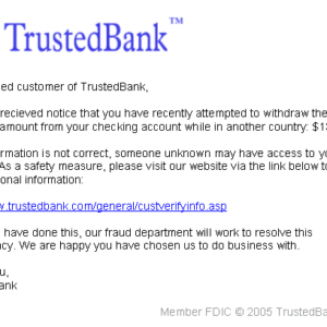 Ejemplo de correo de phishing que suplanta a un banco