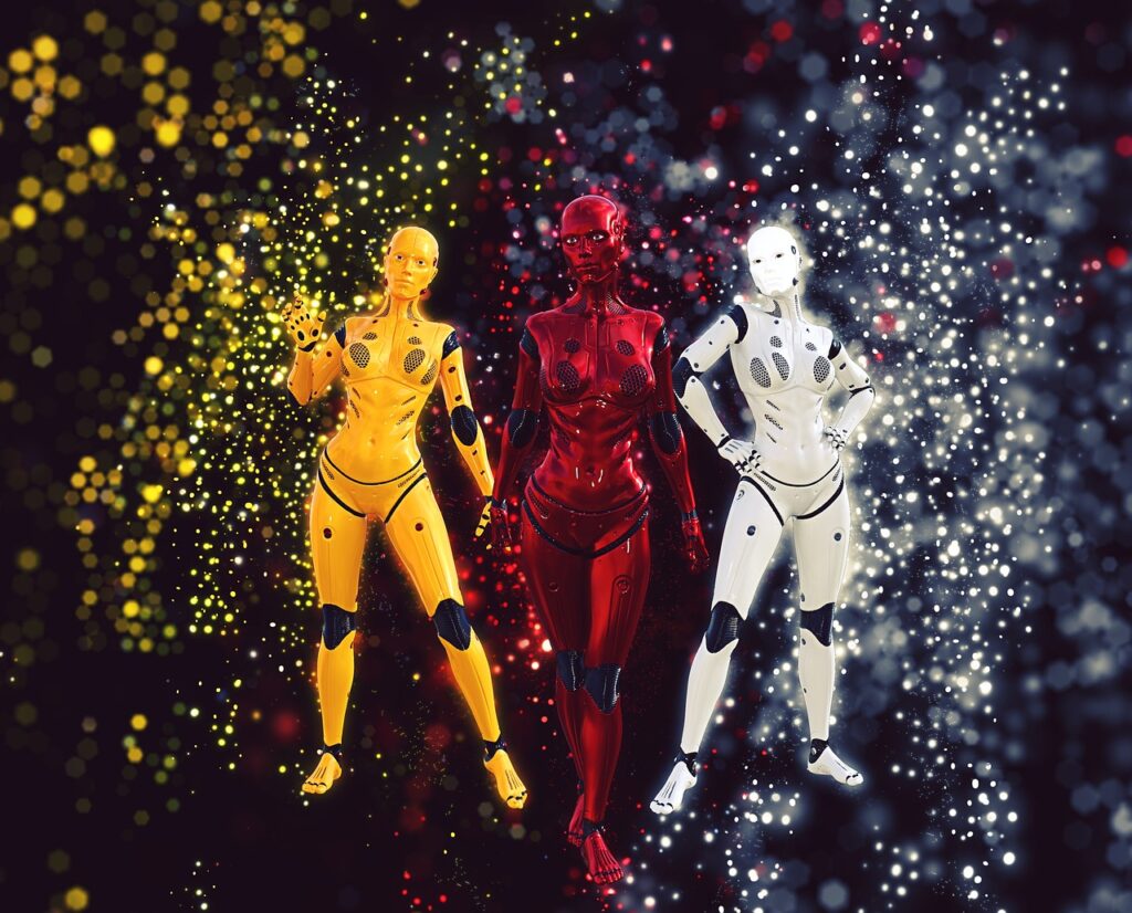 Ilustración de un robot humanoide de aspecto futurista
