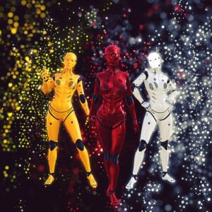 Ilustración de un robot humanoide de aspecto futurista