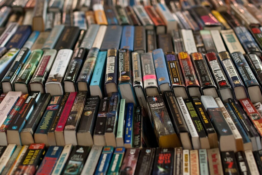 Estantería de una librería llena de novelas