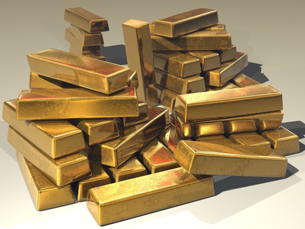 Lingotes de oro apilados