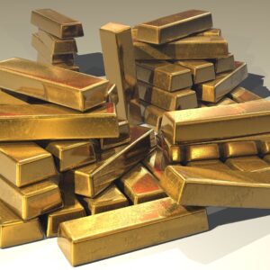 Lingotes de oro apilados