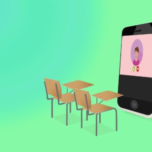 Pantalla de computadora con una videoconferencia en línea