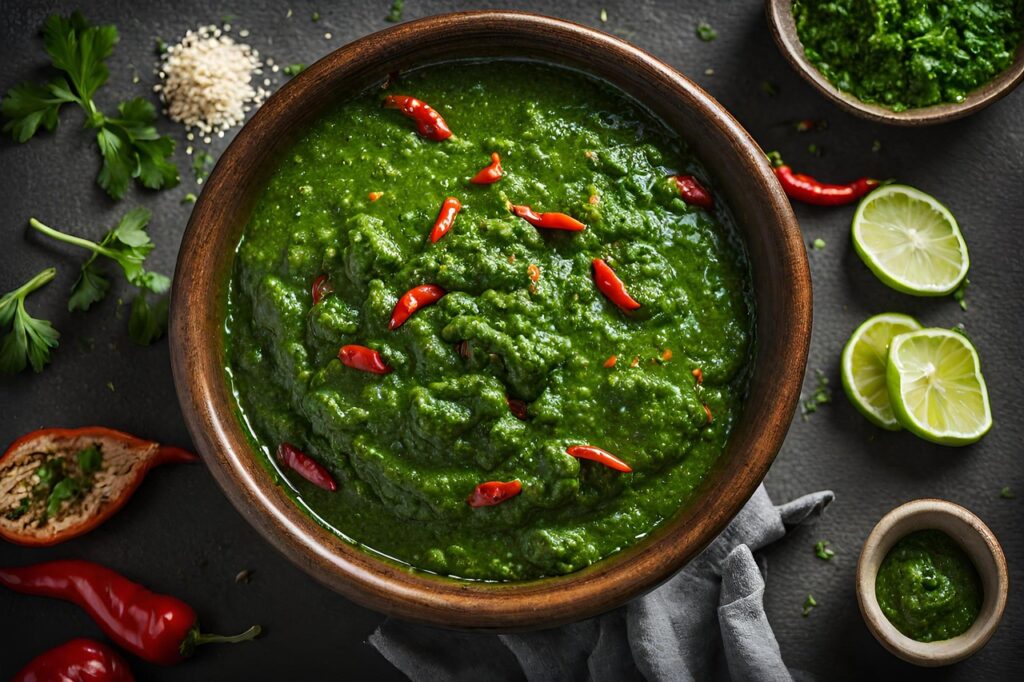 Salsa verde de hierbas y ajo en un cuenco (imagen ilustrativa)