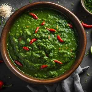 Salsa verde de hierbas y ajo en un cuenco (imagen ilustrativa)